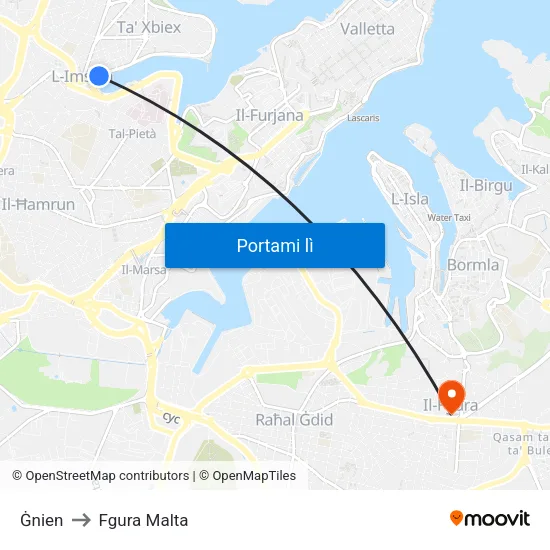 Ġnien to Fgura Malta map