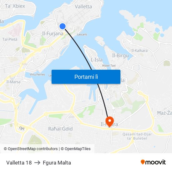 Valletta 18 to Fgura Malta map