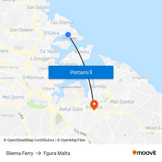 Sliema Ferry to Fgura Malta map
