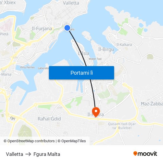 Valletta to Fgura Malta map