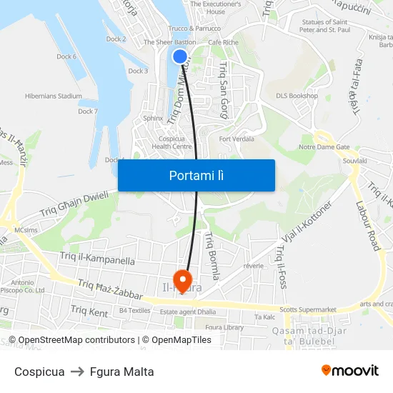 Cospicua to Fgura Malta map