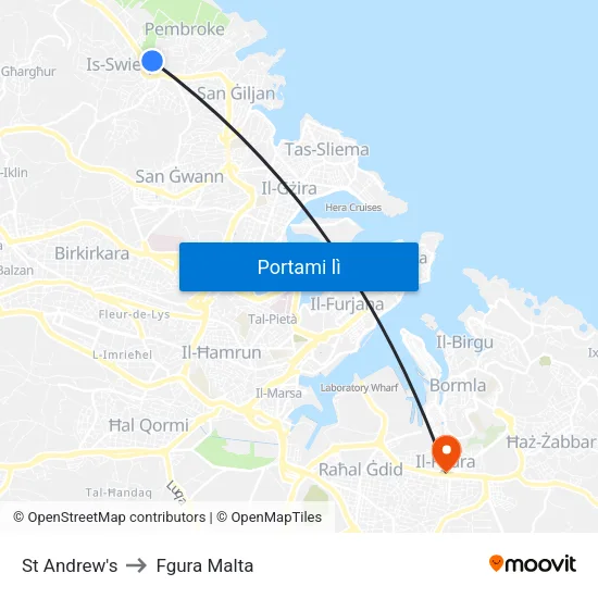 St Andrew to Fgura Malta map