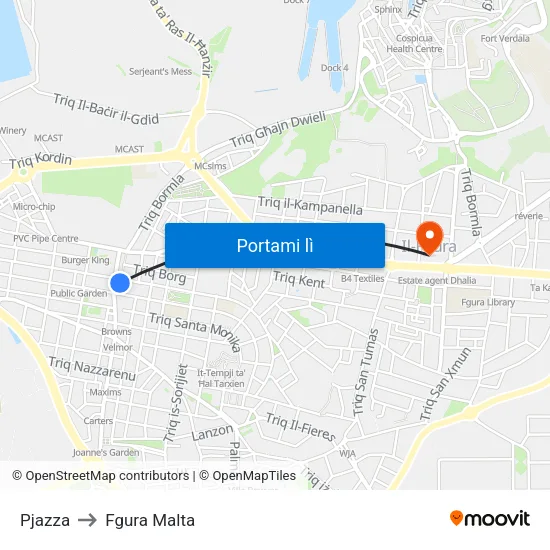 Pjazza to Fgura Malta map