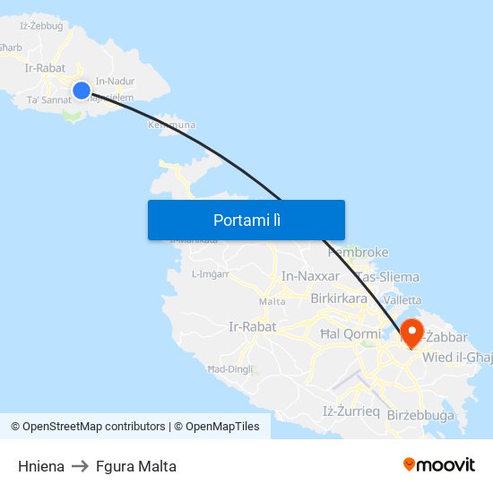 Hniena to Fgura Malta map