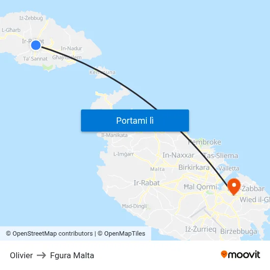 Olivier to Fgura Malta map