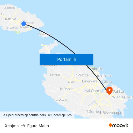Xhajma to Fgura Malta map
