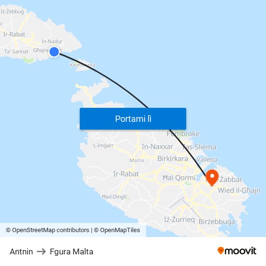 Antnin to Fgura Malta map