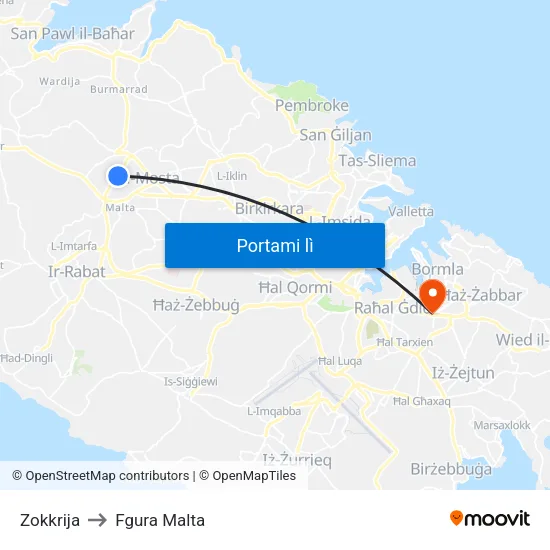 Zokkrija to Fgura Malta map