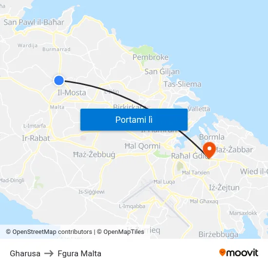 Gharusa to Fgura Malta map