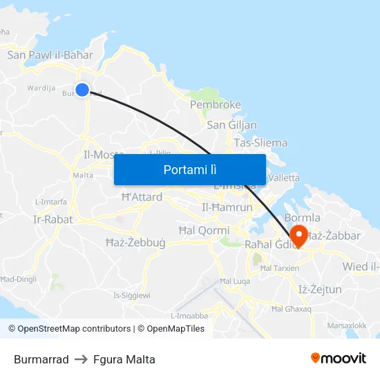 Burmarrad to Fgura Malta map