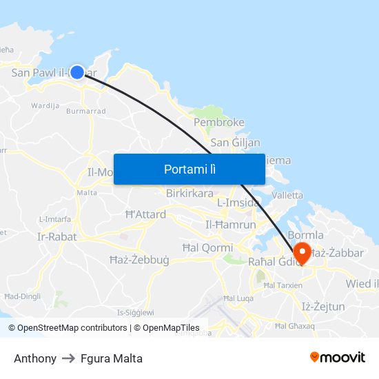 Anthony to Fgura Malta map