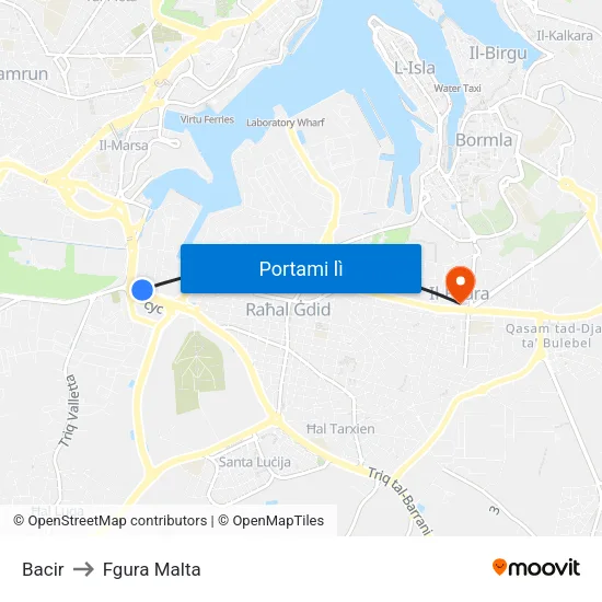 Bacir to Fgura Malta map