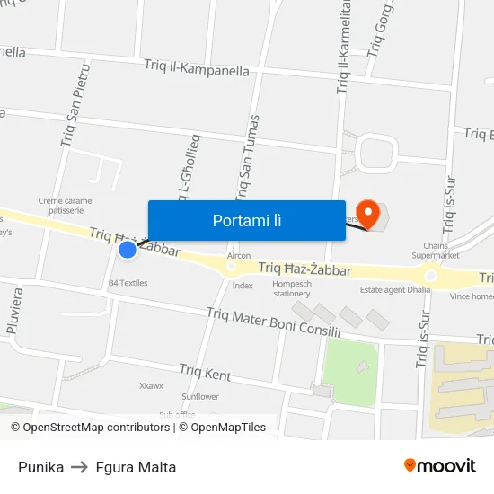 Punika to Fgura Malta map