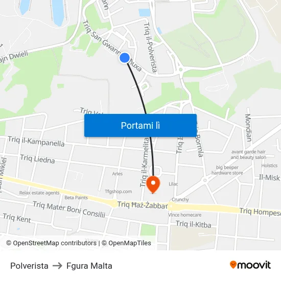Polverista to Fgura Malta map