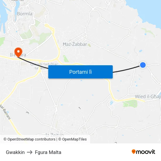 Gwakkin to Fgura Malta map