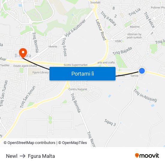 Newl to Fgura Malta map