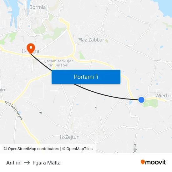 Antnin to Fgura Malta map