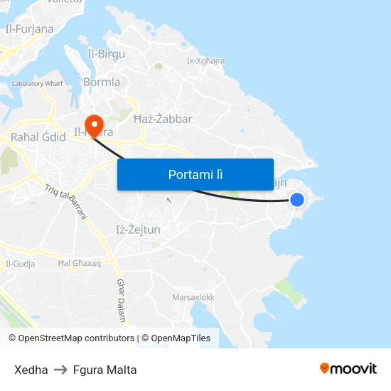 Xedha to Fgura Malta map