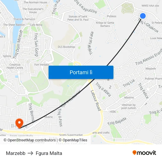 Marzebb to Fgura Malta map