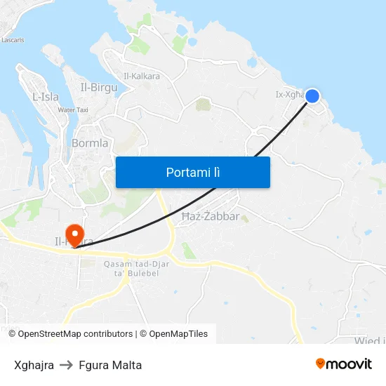 Xghajra to Fgura Malta map