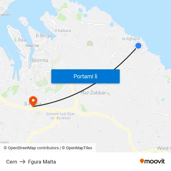 Cern to Fgura Malta map