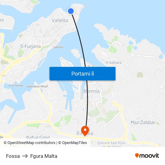 Fossa to Fgura Malta map