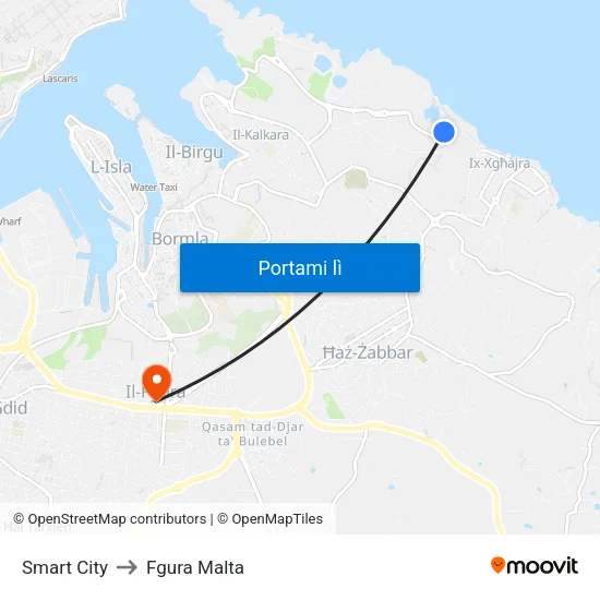 Smart City to Fgura Malta map