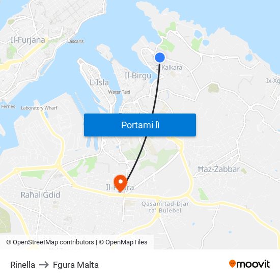 Rinella to Fgura Malta map