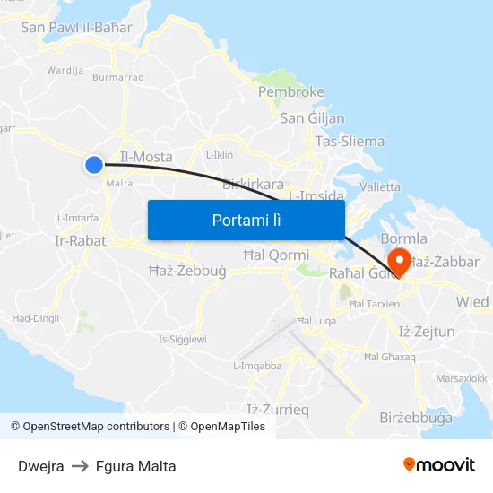 Dwejra to Fgura Malta map