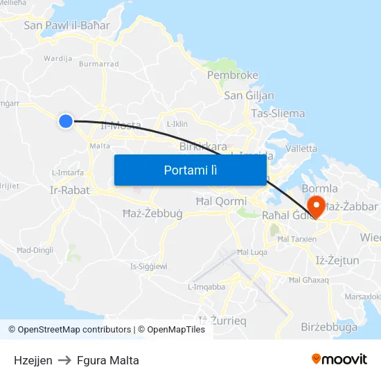 Hzejjen to Fgura Malta map
