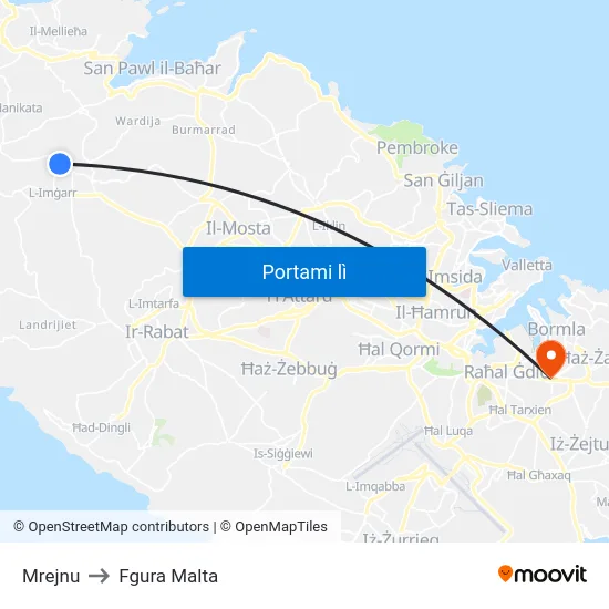 Mrejnu to Fgura Malta map