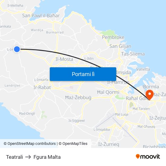 Teatrali to Fgura Malta map
