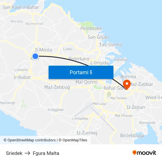 Sriedek to Fgura Malta map