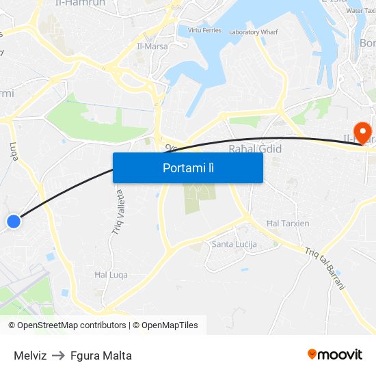 Melviz to Fgura Malta map