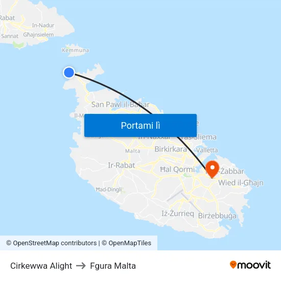 Cirkewwa Alight to Fgura Malta map