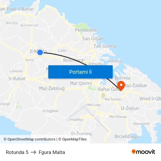 Rotunda 5 to Fgura Malta map