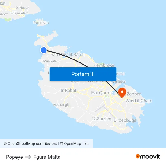 Popeye to Fgura Malta map