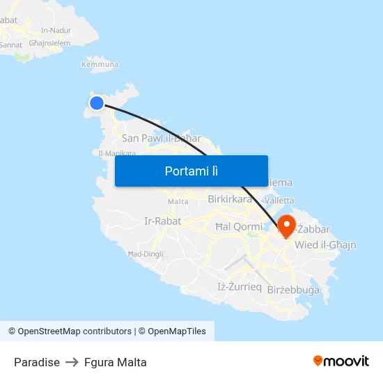 Paradise to Fgura Malta map