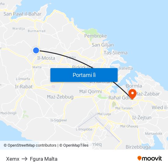 Xemx to Fgura Malta map