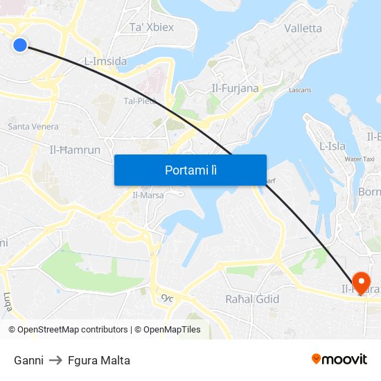 Ganni to Fgura Malta map