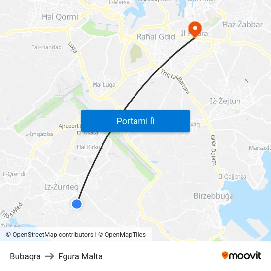 Bubaqra to Fgura Malta map