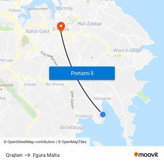 Qrajten to Fgura Malta map