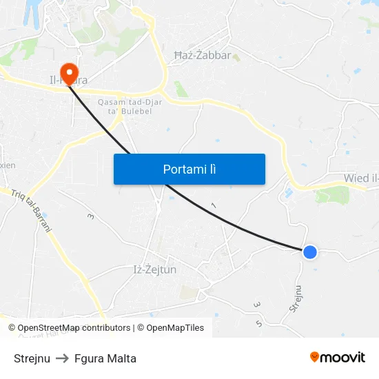 Strejnu to Fgura Malta map