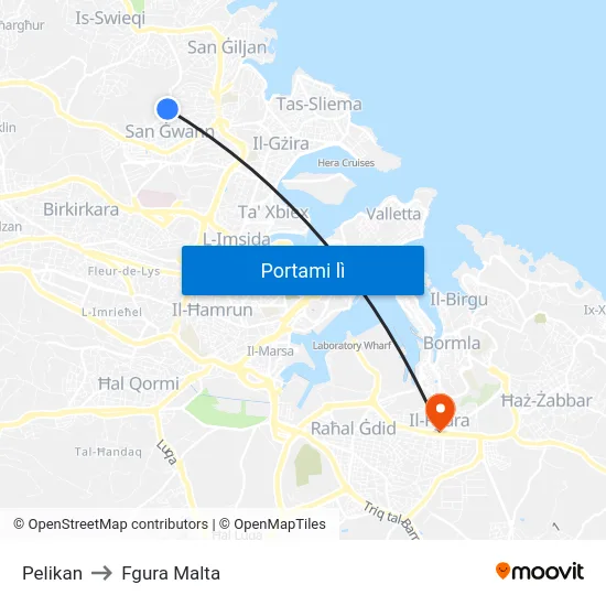Pelikan to Fgura Malta map