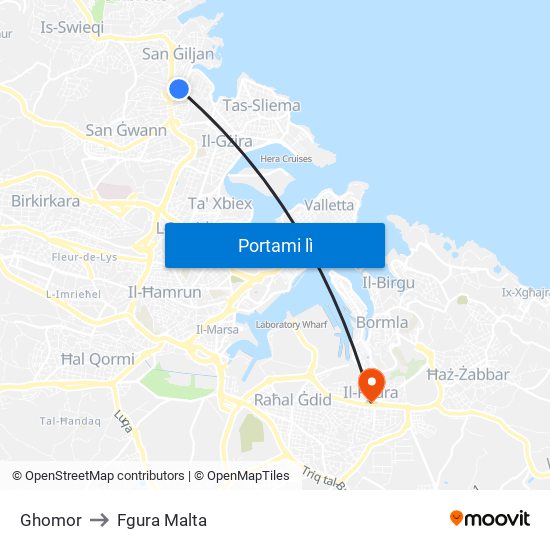 Ghomor to Fgura Malta map