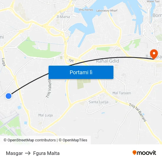 Masgar to Fgura Malta map