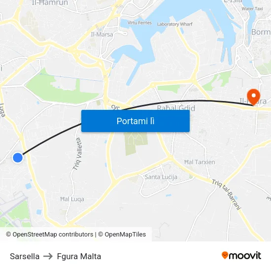 Sarsella to Fgura Malta map