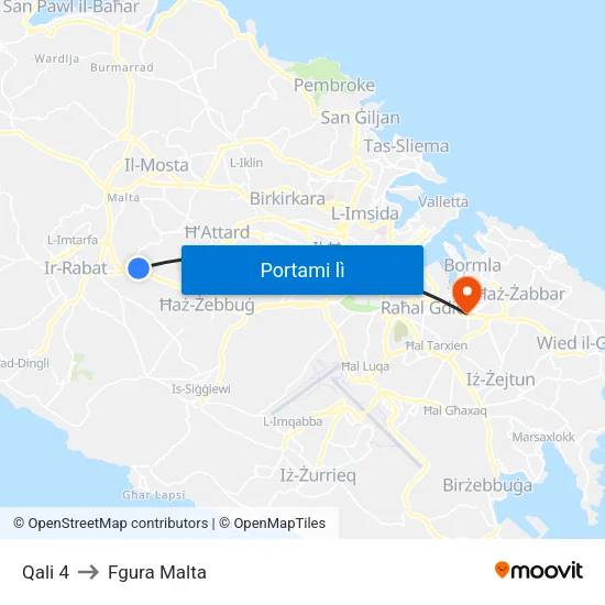 Qali 4 to Fgura Malta map