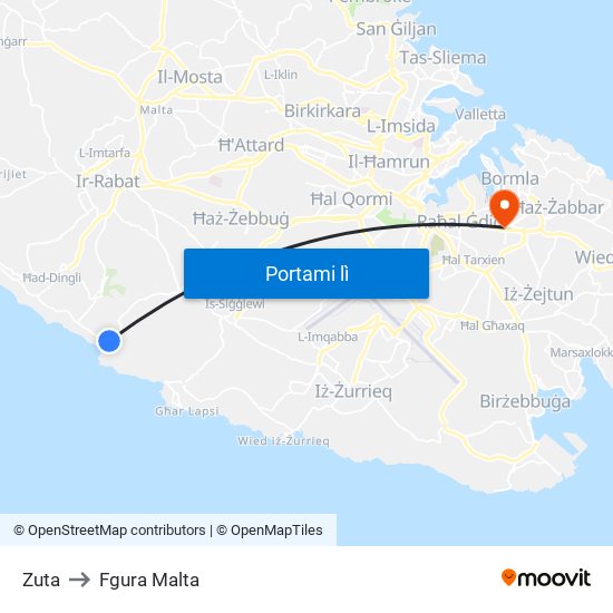 Zuta to Fgura Malta map