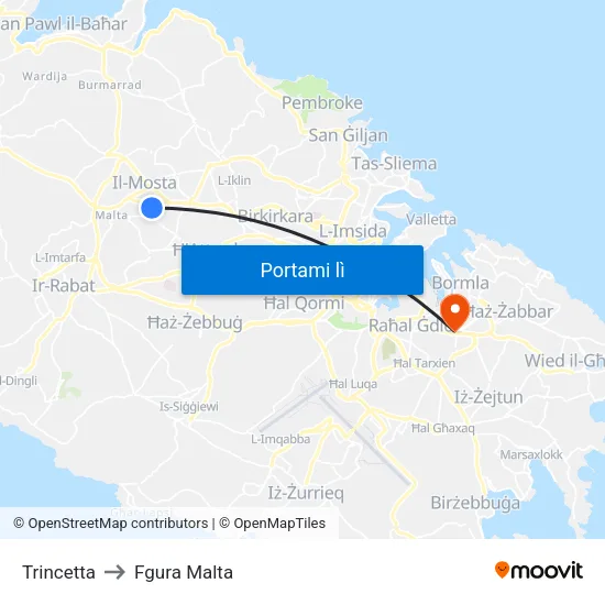 Trincetta to Fgura Malta map